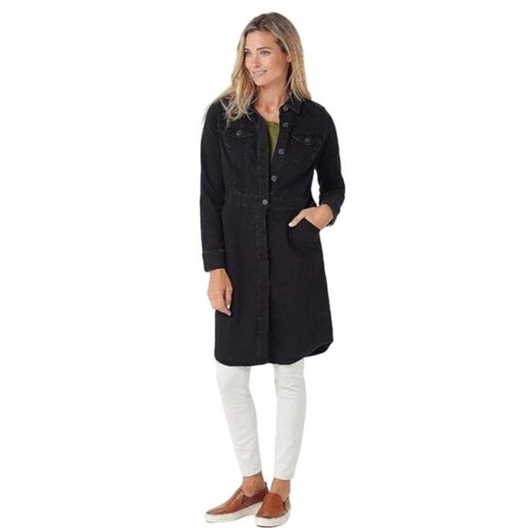 LOGO by Lori Goldstein Black Denim Duster Jacket-S - Picture 1 of 10
